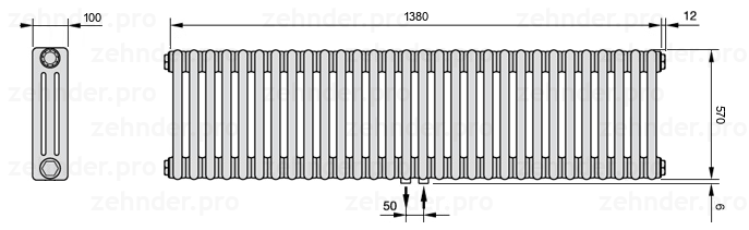 Схема (чертеж) Радиатор Zehnder Charleston 3057/30 №5410 Technoline TL